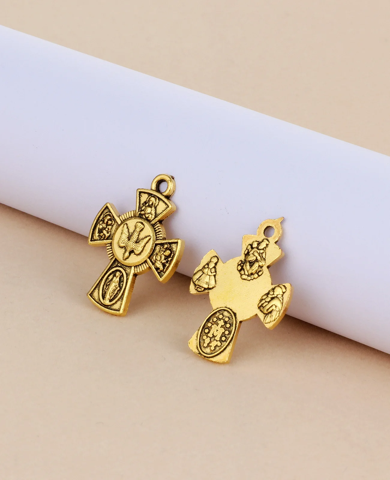10Pcs Four Way Cross Pendant Catholic Holy Spirit Dove Medal Crosses Baptism Devotional DIY Making Jewelry Accessories