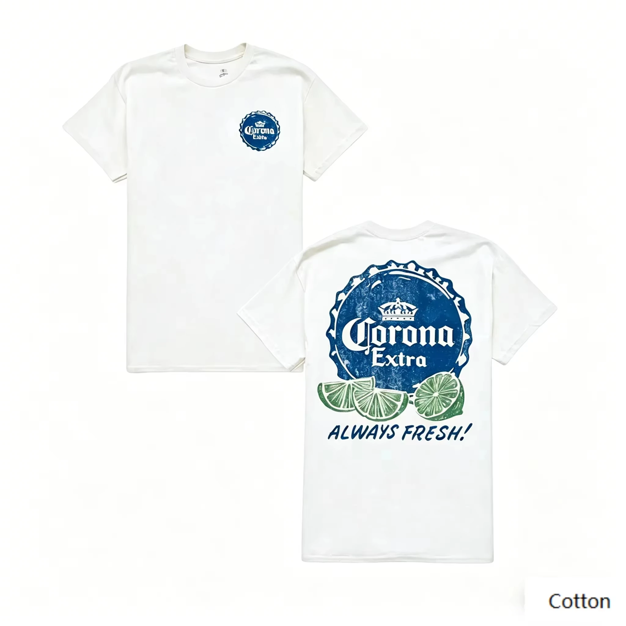 2026 New Cotton Summer Corona Extra Bottle Cap Lime Print T-Shirt Pure Cotton casual comfortable Neutral Beer