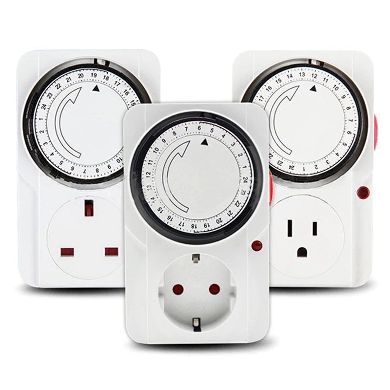 24 Hour Cyclic Timer Switch Kitchen Timer Outlet Universal Timing Socket Mechanical Timer 220VAC UK EU US Plug Timing Socket