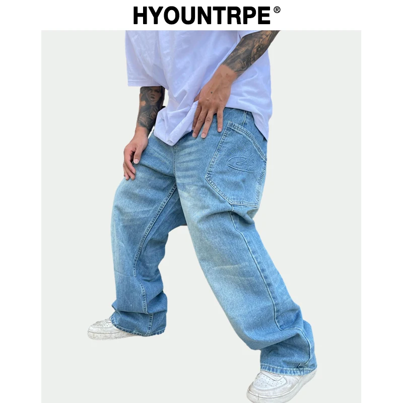 

Fashion Loose Streetwear Denim Jeans Pants Unisex Casual Side Pocket Wide Legs Jean Trousers Hip Hop Joggers Mens Baggy Jeans