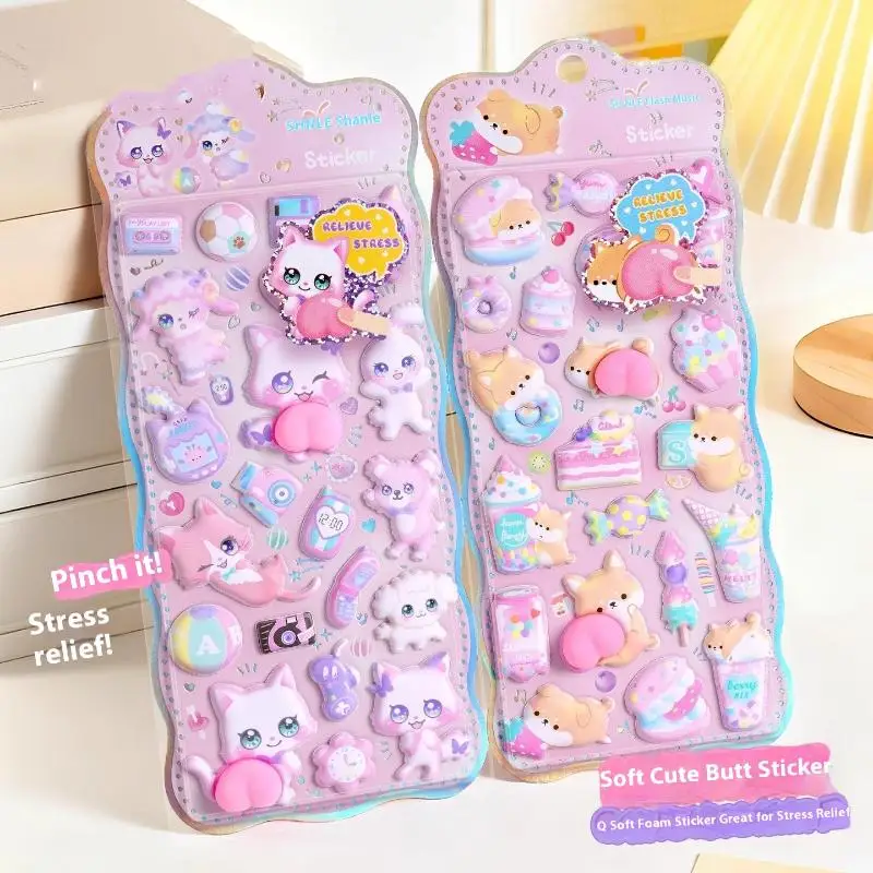 1/4 قطعة الكرتون ملصق ثلاثية الأبعاد منتفخ Squizee الإجهاد الإغاثة أرنب كابيبارا الدب ل جراب هاتف محمول الديكور مجلة لتقوم بها بنفسك الكولاج #5