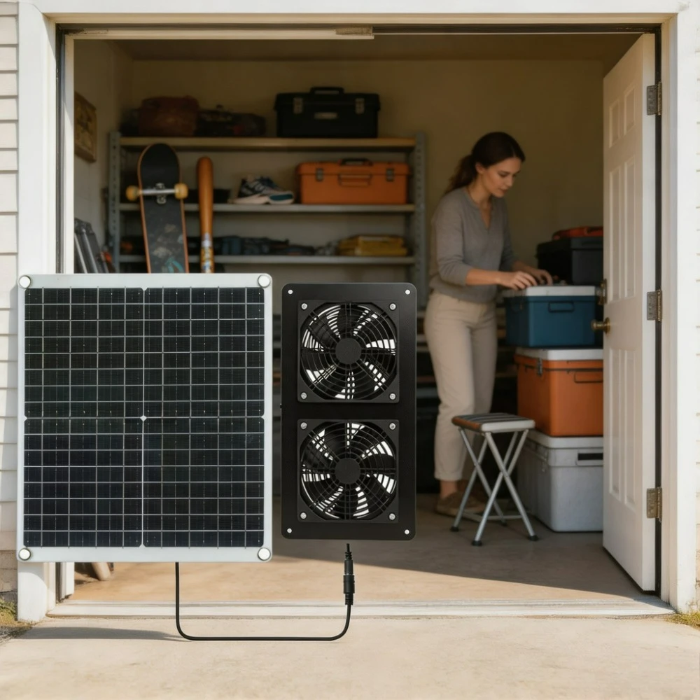 IP65 Waterproof High Air Volume Dual Exhaust Fan 20W 30W Monocrystalline Solar Panel RV Trailer Greenhouse Chicken Coop Pet