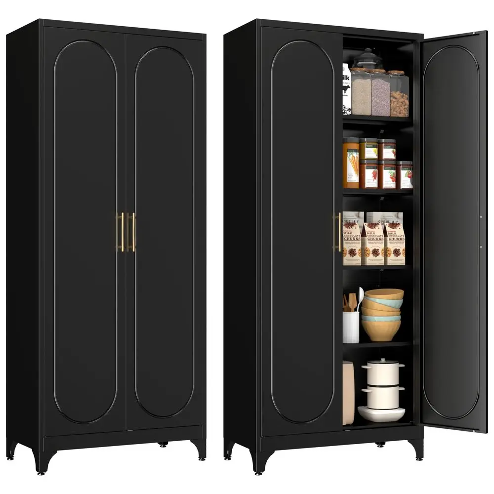 

Cabinet, 75 Inch Tall Kitchen Storage Cabinet, Metal Pantry Cabinets with Doors and Adjustable Shelves, Black Freestanding Food