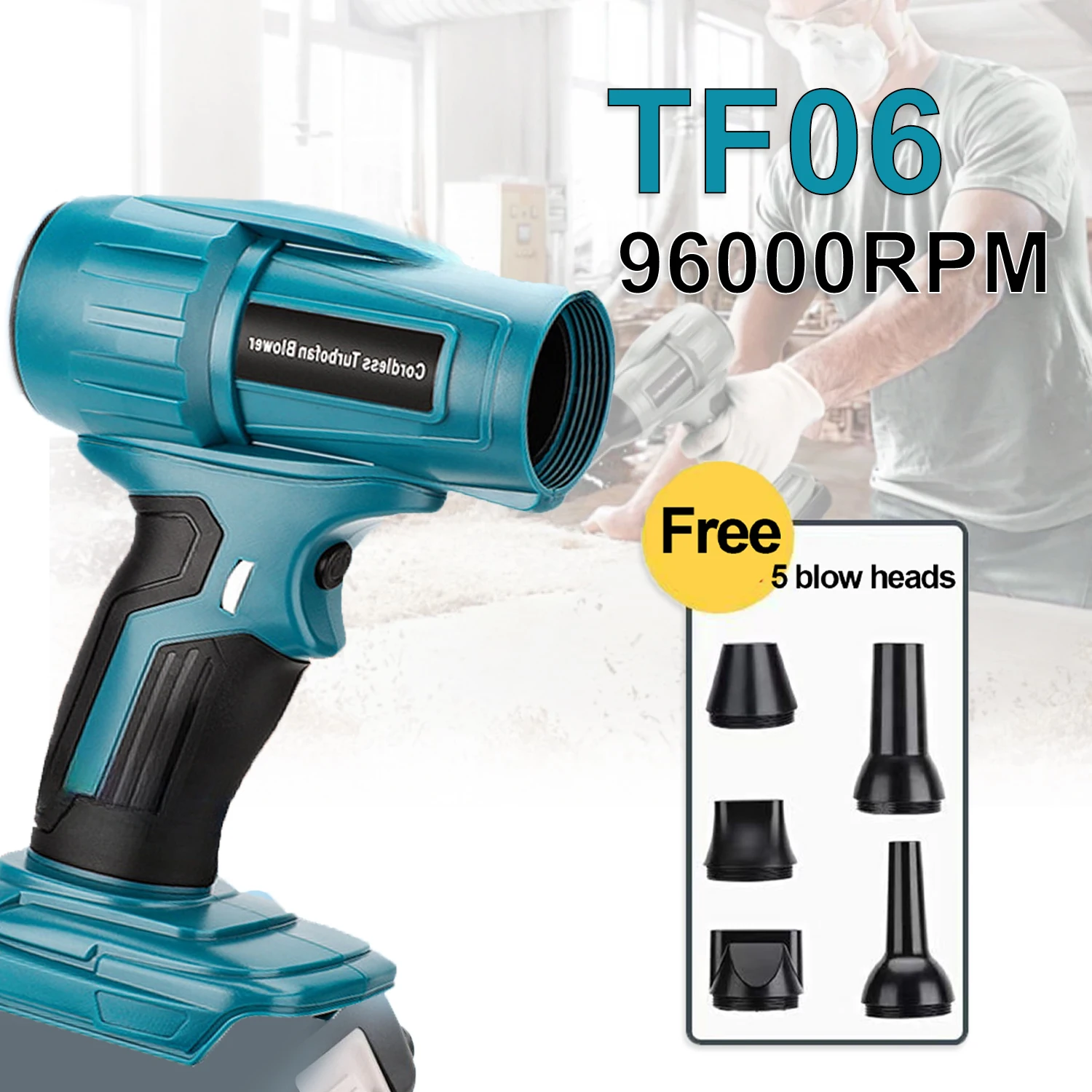 

Беспроводная воздуходувка для листьев на рабочем месте для Milwaukee/Makita/Dewalt/Bosch/Ryobi, 18 В, бесщеточный струйный турбовентилятор, 96000 об/мин