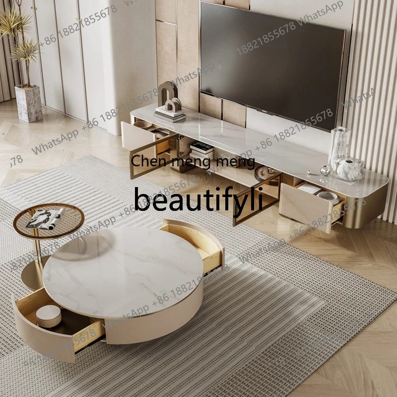 Легкий роскошный шкаф для телевизора Современная простая гостиная бытовой напольный шкаф, небольшой журнальный столик из каменной плиты Шкаф для телевизора H
