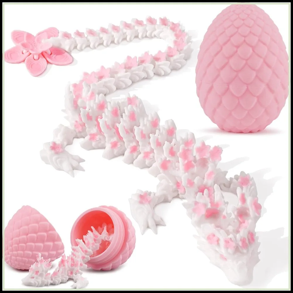 

3D Printed Articulated Dragon Figurine – 12in Flexible Fidget Toy, Cherry Blossom Desk Decor, Fantasy Collectible Gift