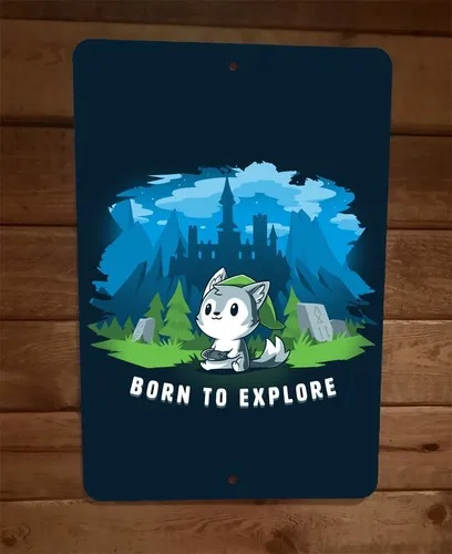 Born To Explore RPG Video Gamer Cat  Metal Wall Sign Poster