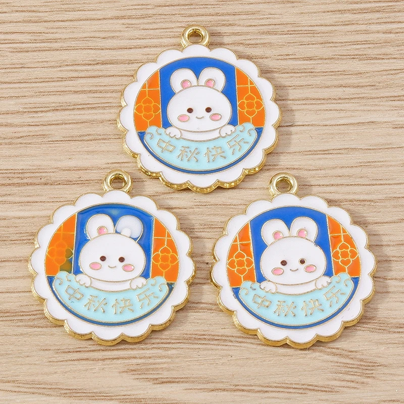 10 Stück Mix Cartoon Tier Kaninchen Charms Emaille Mid-Autumn Festival Charms Anhänger für Schmuckherstellung DIY Ohrringe Halsketten Geschenk – Detail 5