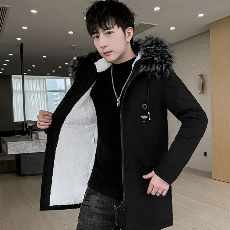 ​Korean Men's Parka Coat Lightweight Winter Jacket with Fur Trim Waterproof Trench Coat Hybrid for Urban Outdoor Activities​