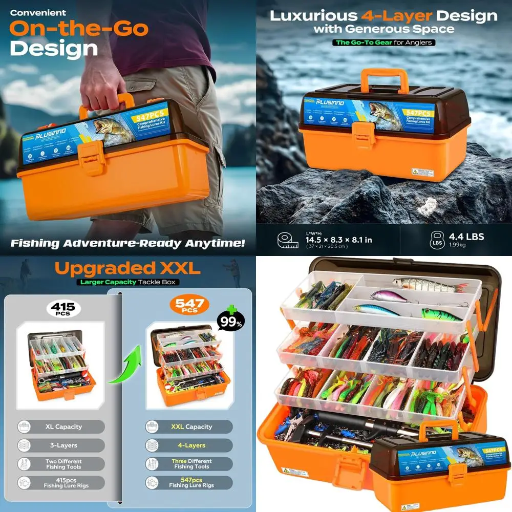 

Comprehensive 4-Tier Fishing Tackle Box with 547 Pieces, Bass Lure Kit for Freshwater, Ideal Gift for Anglers