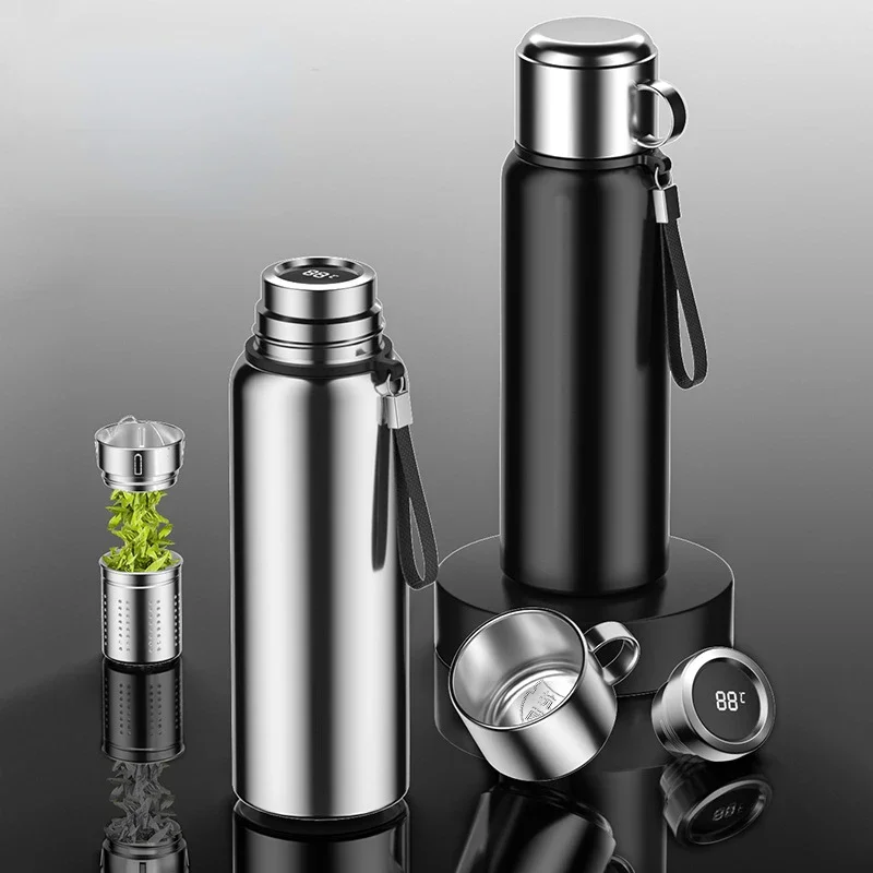 All-steel Smart Tea Separation Thermos Cup, Large-capacity Portable Outdoor Stainless Steel Vacuum Insulation Water Cup