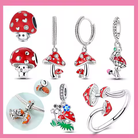 925 Sterling Silver Original Red Heart Mushroom Opening Ring, Women's Anniversary Gift Engagement Rings for Women Mens Jewelry
