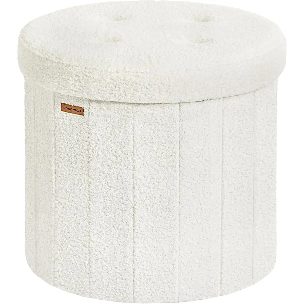 

Mazie Collection - Round Storage Ottoman, olding ootrest Stool with Removable Lid, Easy Assembly, Teddy leece Vanity Stool or Be