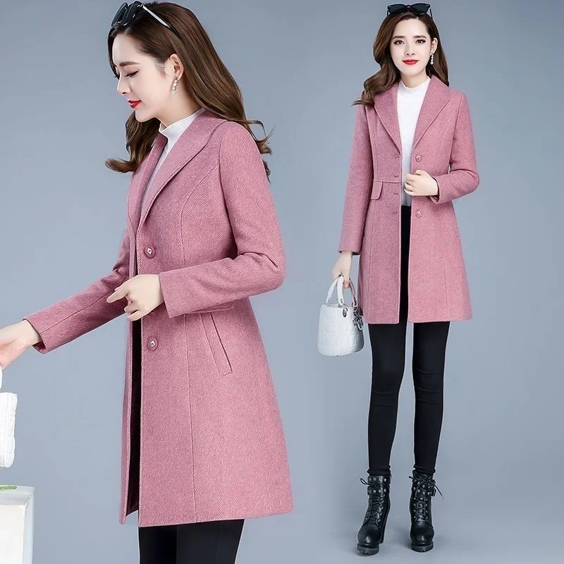 Fashion Woolen Coat Women\'s Autumn and Winter 2024 New Long Slim Single-breasted Middleaged Mother Polo Collar Loose Woolen Coat