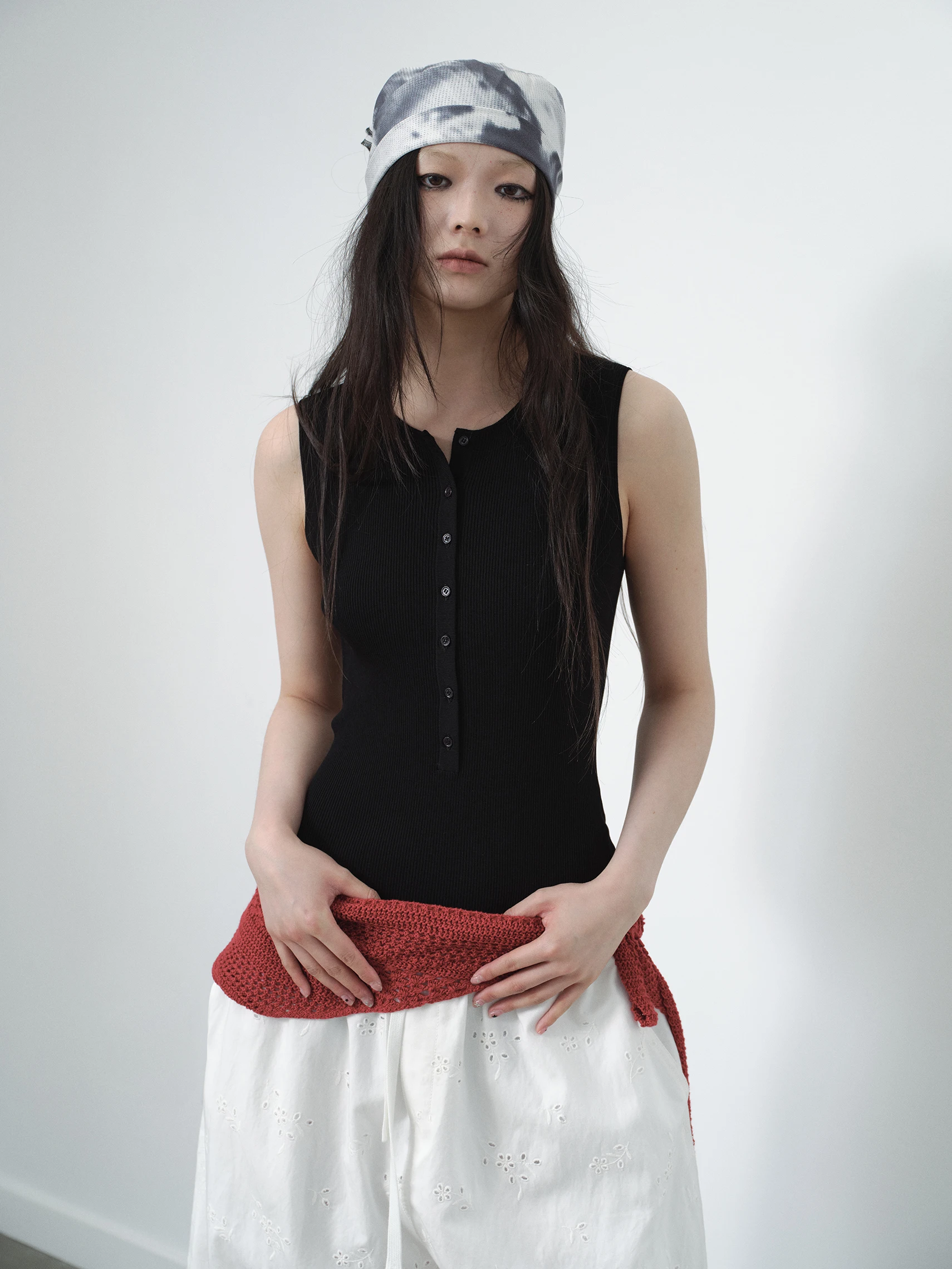 VERMO Comfortable Cool Knitted Backless Vest Double-sided Contrast Henry Collar  Back Lightweight Original Design Wome...