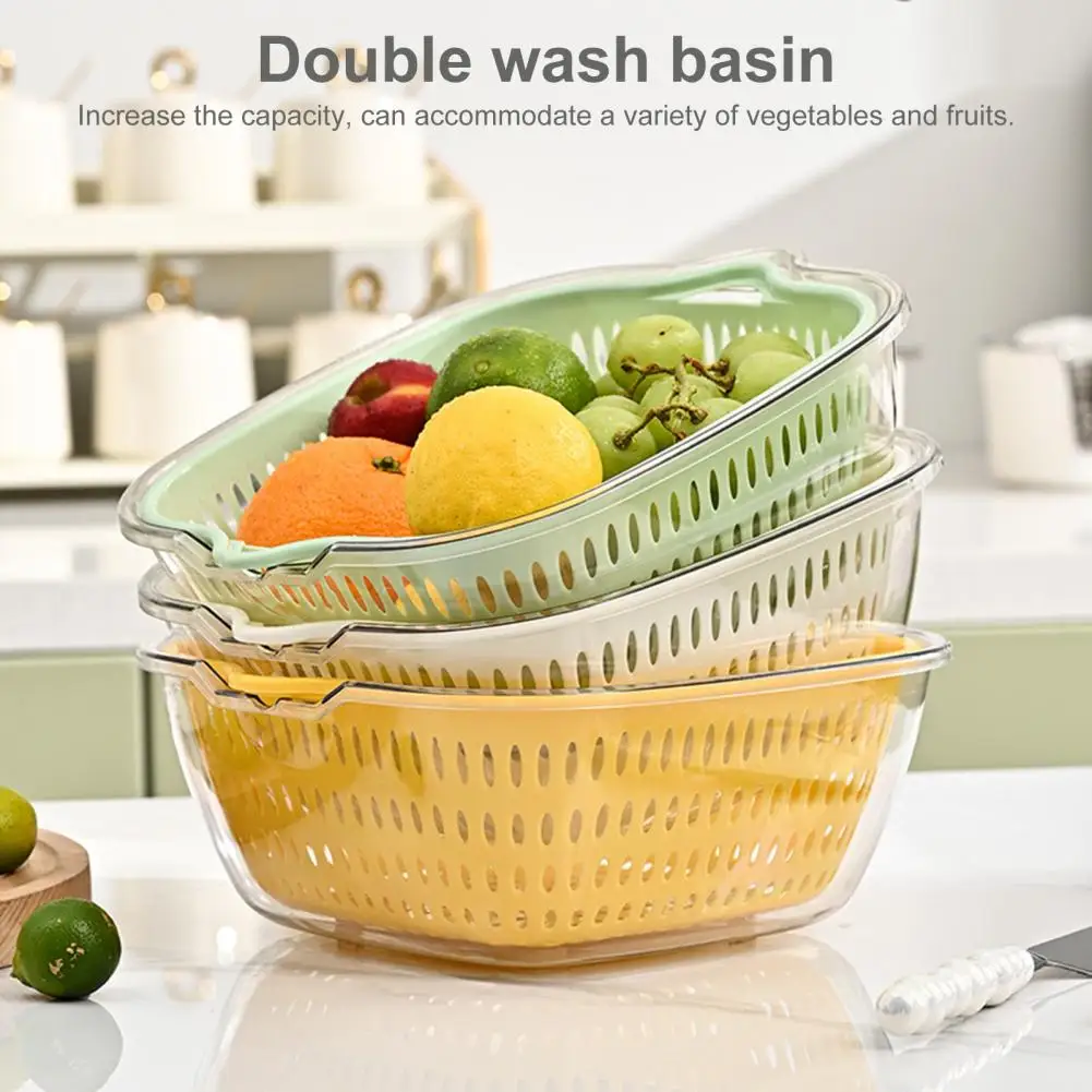 Vegetable Washing Bowl Double-layer Vegetable Wash Basin Double-layer Fruit Vegetable Wash Basins with Drain Storage Baskets