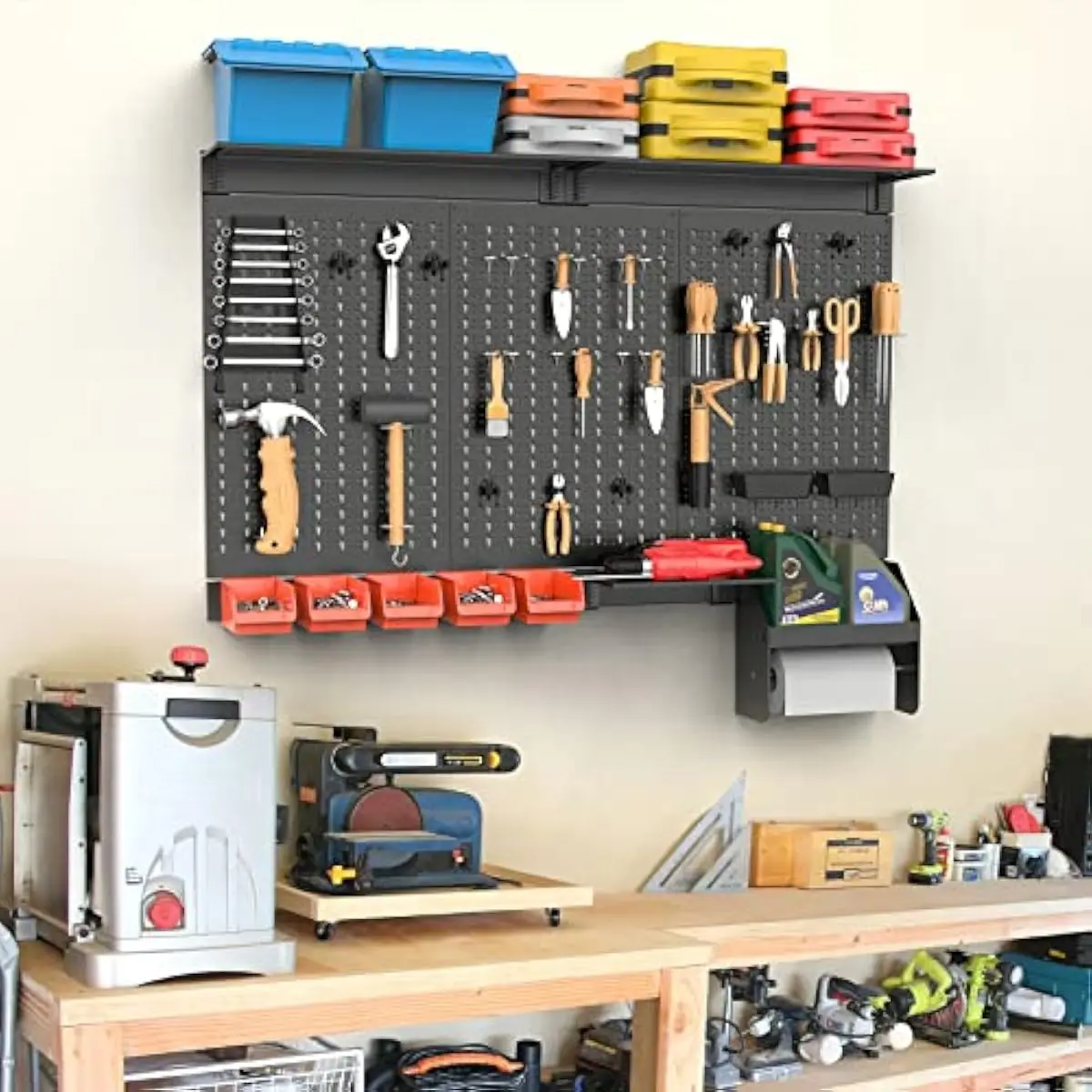 Metal Pegboard Wall System 48x32 in Rustproof Steel Organizer with 46 Accessories Modular Tool Storage Kit Space Saving Heavy Du