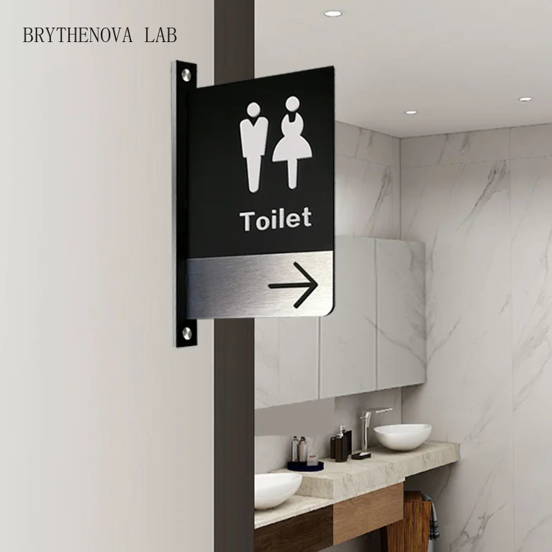 Door Sign Double Side Mounted Restroom Reminder Sign Men's Bathroom Women's Instruction Hotel WC Toilet Signage