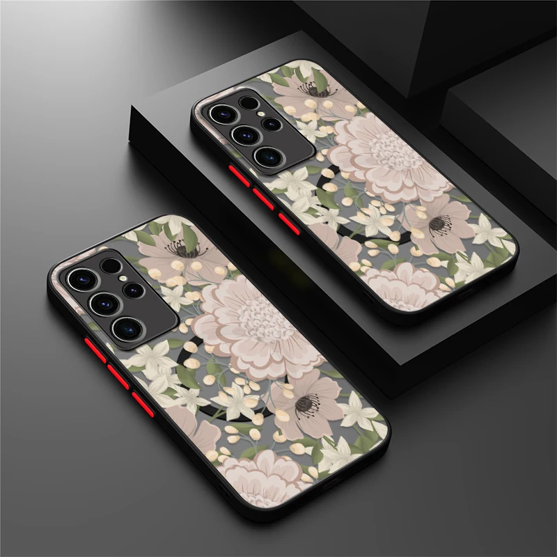 حافظة لهاتف سامسونج جالاكسي S20 FE S21 Plus S25 S24 S23 S22 Ultra لهاتف Magsafe غطاء نمط زهرة مغناطيسي للشحن اللاسلكي #1