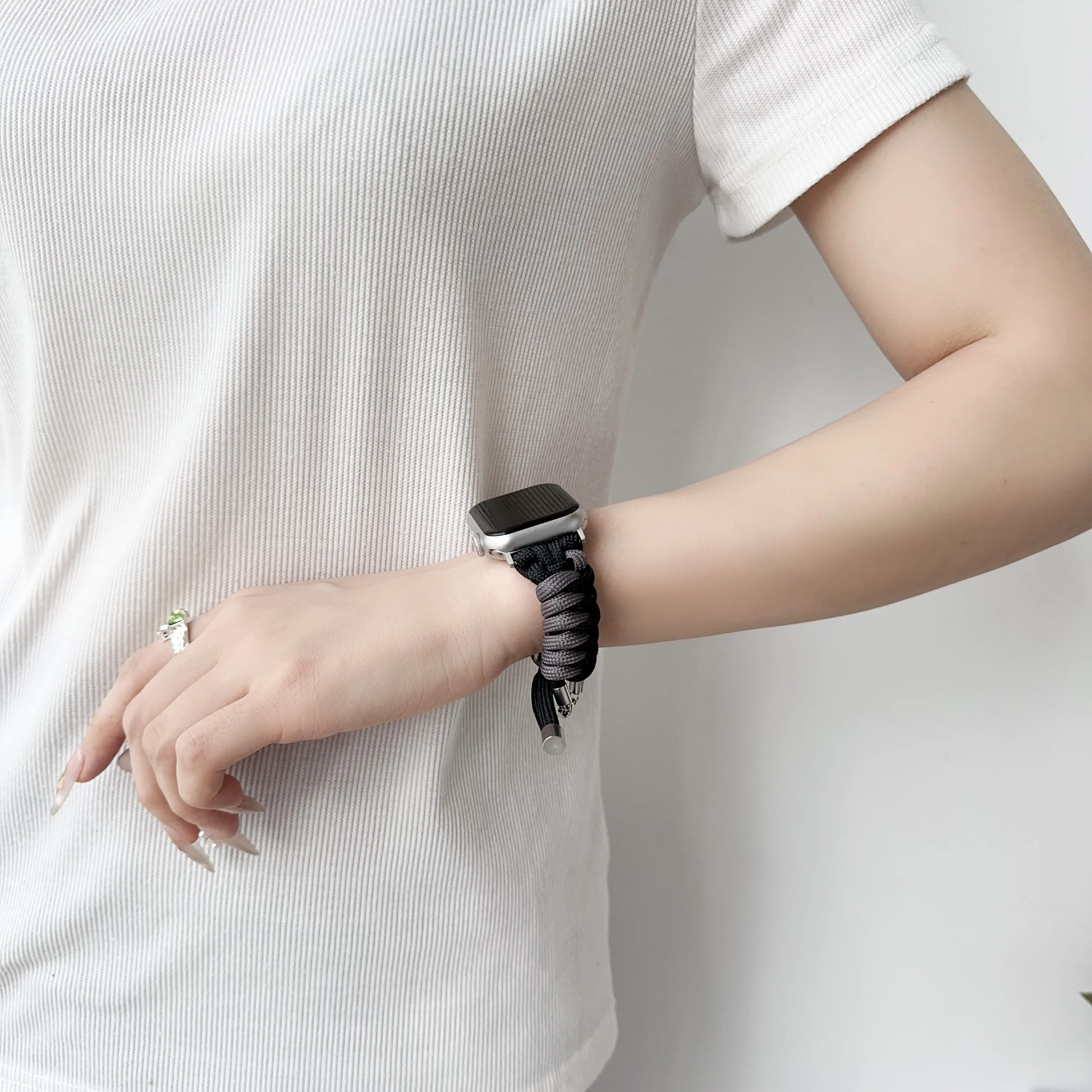 Para iwatch 10/ 987654   Pulseira de relógio dopamina tecida à mão guarda-chuva criativa corda ultra2 nylon pull-out ajustável pulseira esportiva de verão