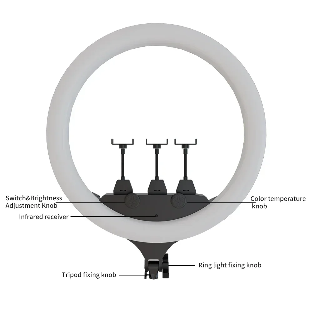 Anillo de luz grande de 18 pulgadas para Selfie, lámpara LED de vídeo con trípode, Clip para teléfono para YouTube, luz en vivo, estudio de