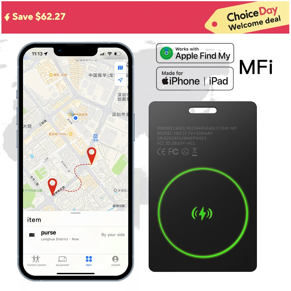 

Умная карта Airtag, умное устройство против потери, беспроводная зарядка, Find My Locator, подходит для Apple Search App, отслеживание движения, GPS H02