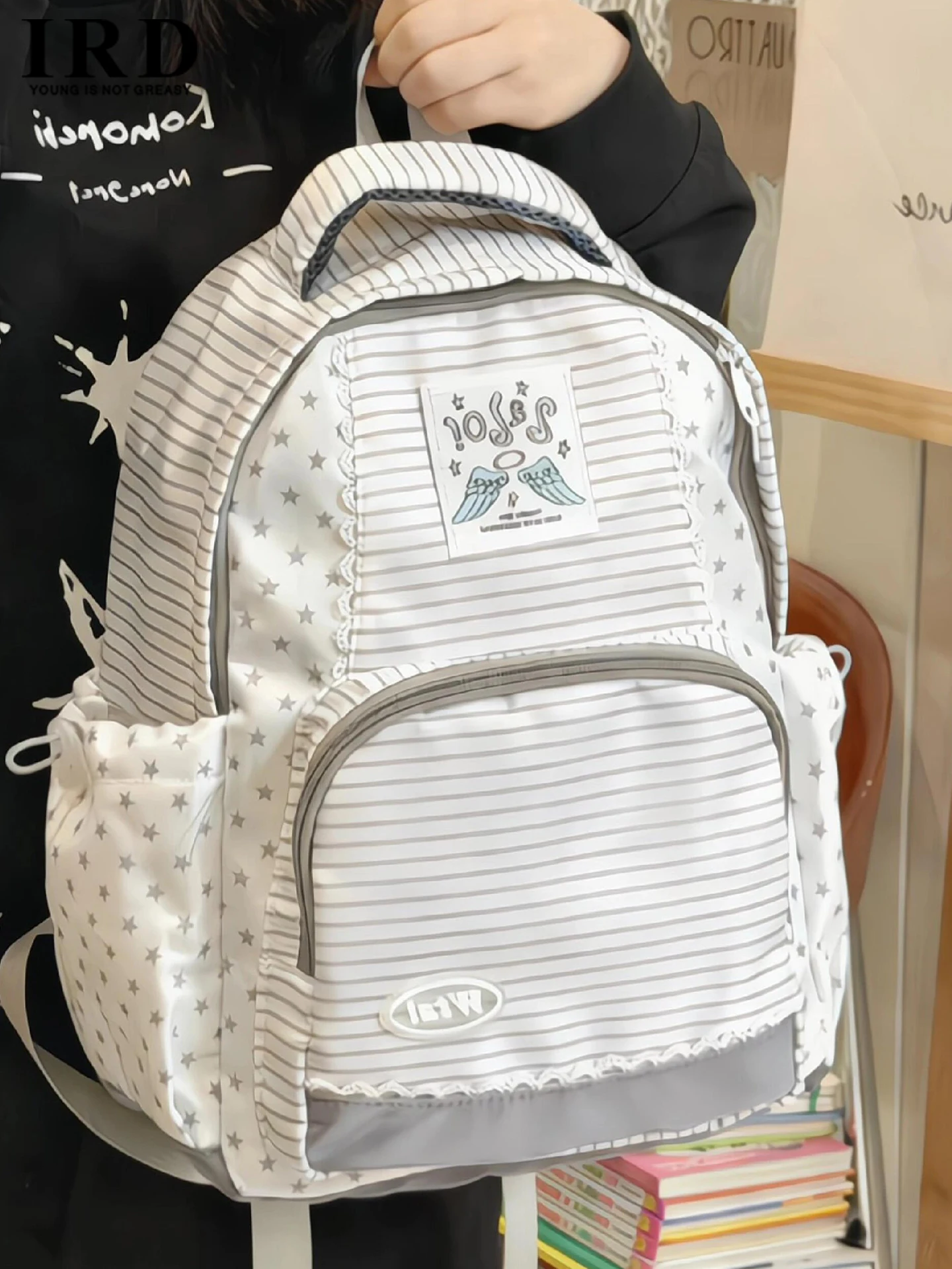 

Корейский Sle с милыми полосками Star HUTUK для девочек младших школьников, легкая школьная сумка, повседневная простая сумка с ...