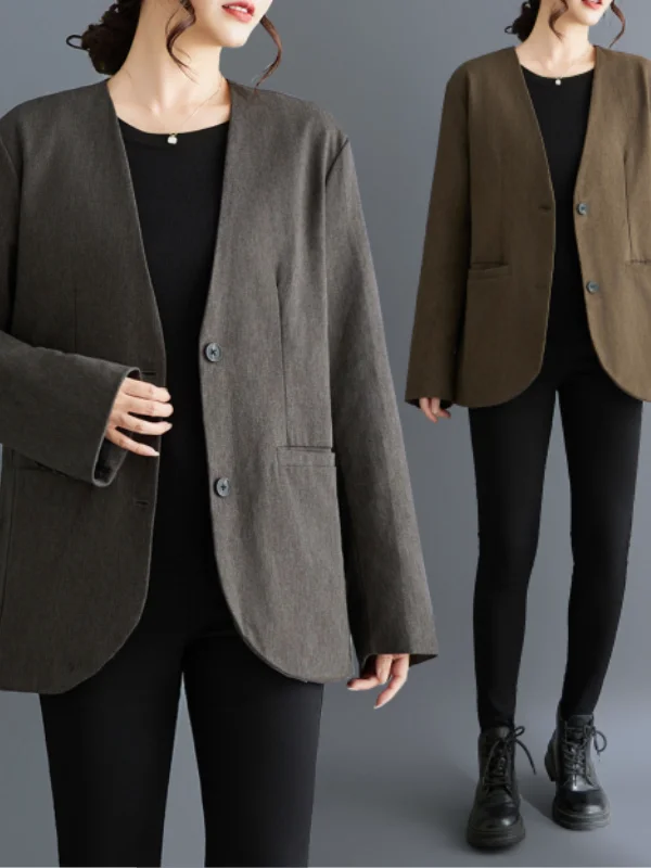 Authentic High-End Woolen Suit Jacket V-Neck Women's Fashion Autumn Winter Korean Style Top Quality Nylon Blend