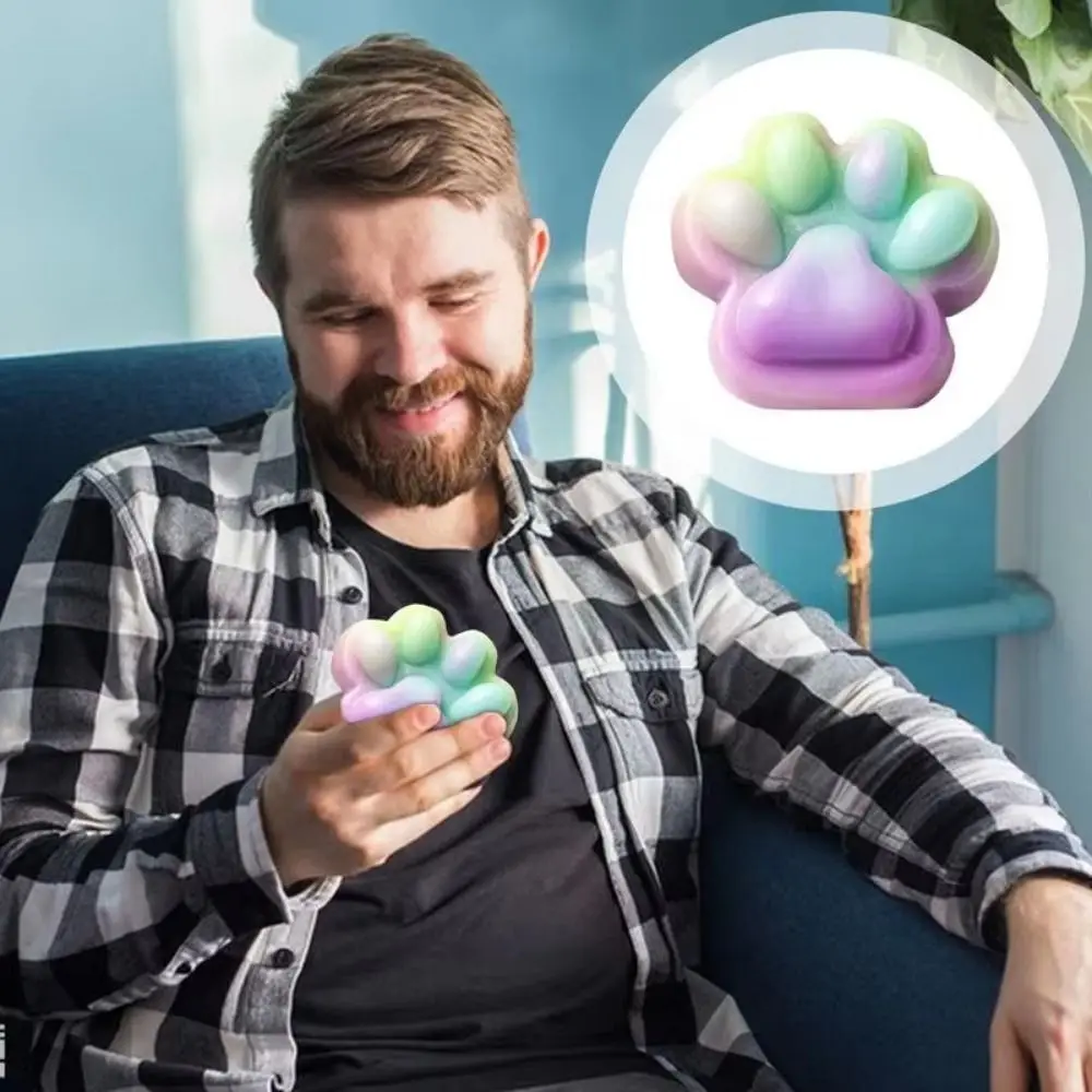 Interesting Rainbow Gradient Cat Paw Squeeze Ultra-large Kneading Cartoon Fidget 3D Soft Cat Paw Pinch Practical Jokes