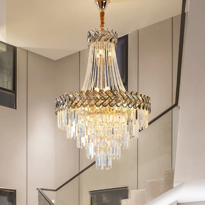 

Modern Loft Chandelier Lighting Luxury Living Room Crystal Lamp Large Stair Hanging Light Fixture Gold Home Decor Light
