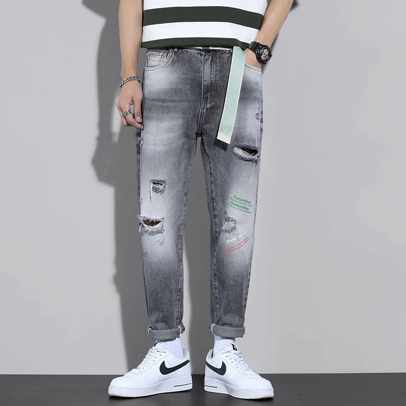 2023 New Men Vintage Style Hip Hop Youth Street Jeans Fashion Korean Hole Straight Boy Men's Denim Pants Casual Business Jeans