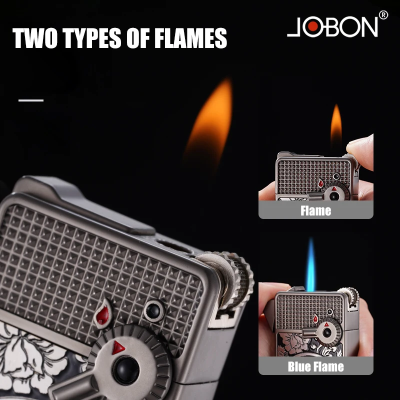 JOBON Two Kinds Flame Lighters Double-sided Engraving Craftsmanship Visual Gas Window 12mm Body Thickness Safety Latch Design