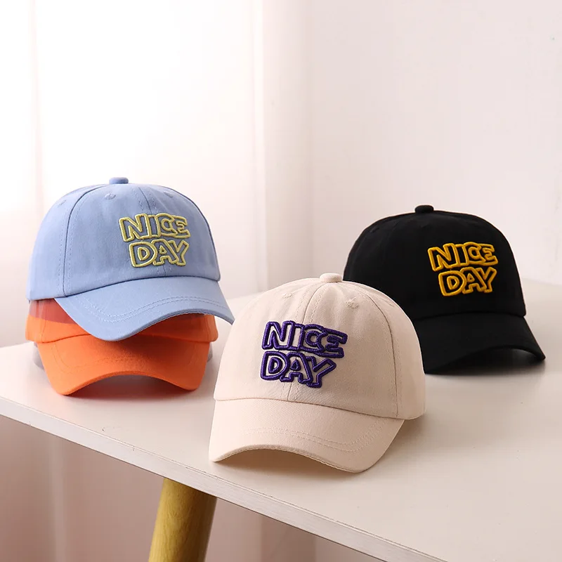 

Fashion Letter Children Baseball Hat Solid Color Baby Peaked Cap Cotton Casual Kids Duck Tongue Cap 3-6Year Boy Girl Sun Visors