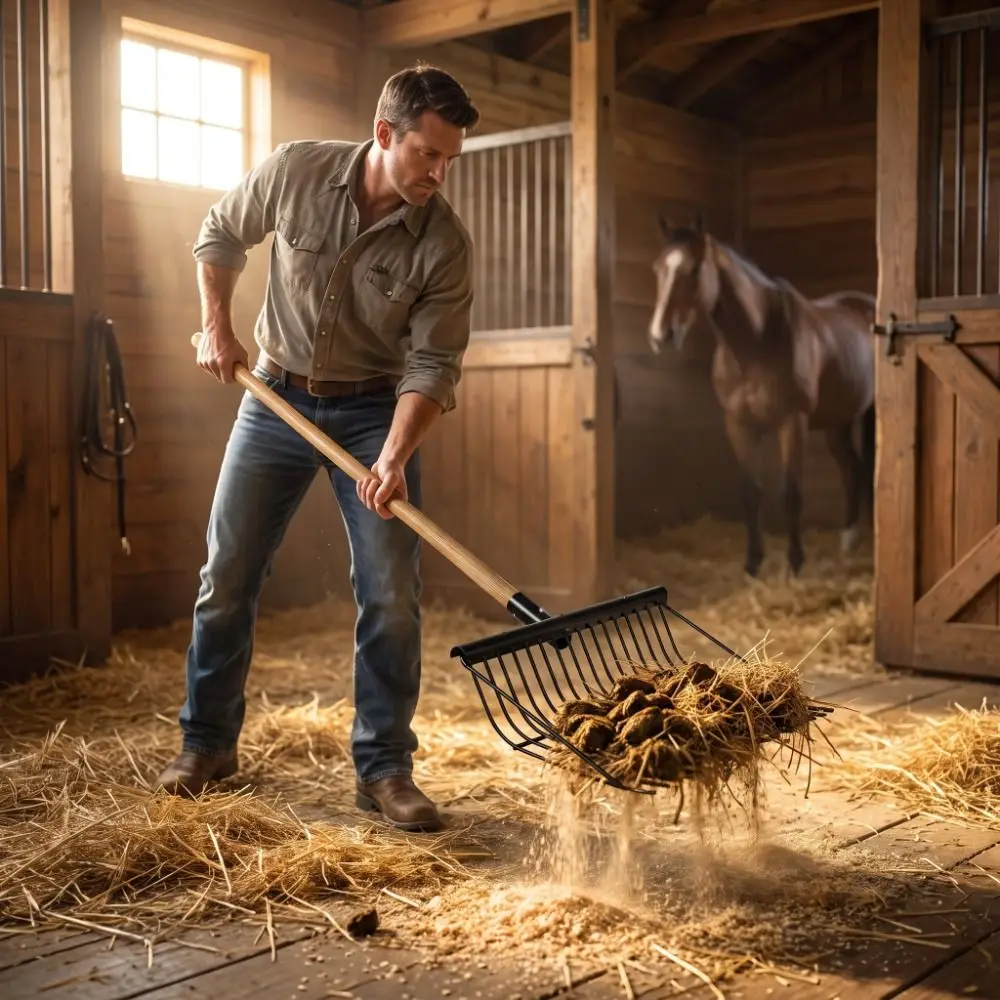 Hay Fork Stable Garden Leaf Rake Cleaning Lightweight Iron Fork Rake Heavy Duty Black Livestock Hay Fork Livestock
