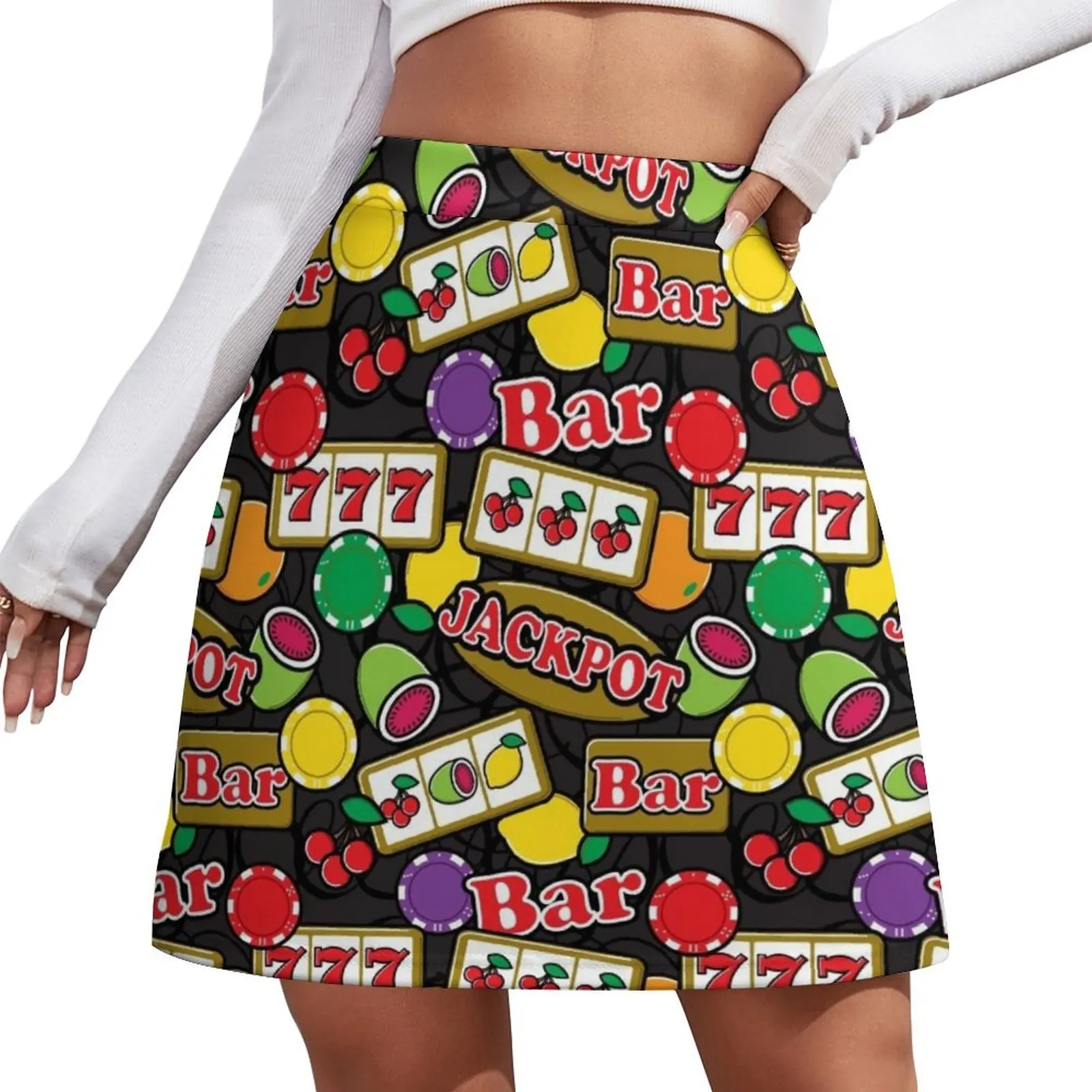 

Casino Jackpot Lucky Slot Machine Fruit Slots Pattern Mini Skirt Woman clothing kawaii skirt novelty in clothes skirts