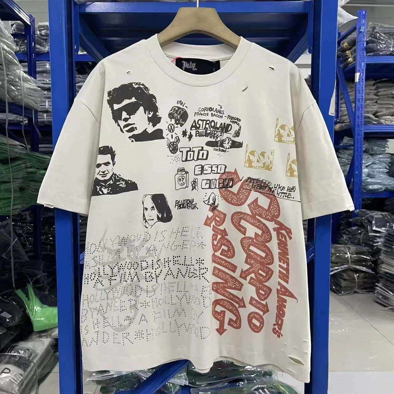 

Paly American Retro Short Sleeve Loose Casual Cotton T-Shirt for Men Streetwear Iron on Rhinestones Citywalk Spring Season