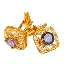 ChainsPro Rainbow Color Cubic Zircon Crystal Cufflinks For Mens Gold Color Luxury Rhinestone Men Jewelry QC24