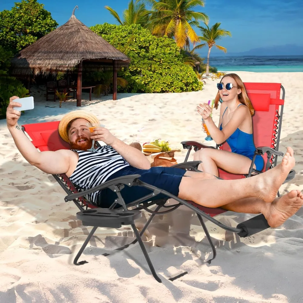 مجموعة كراسي صالة XL بدون جاذبية كبيرة الحجم مكونة من كرسيين فناء عريض جدًا مع صينية حامل أكواب قابلة للطي في الهواء الطلق ومضادة للجاذبية #4