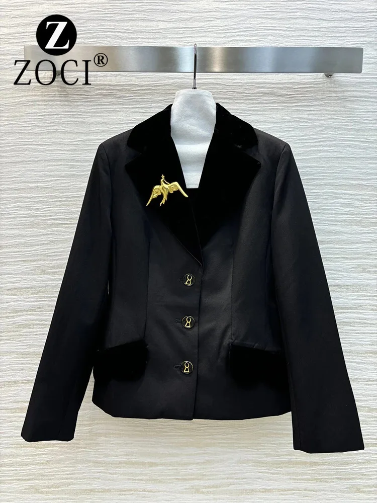 [ZOCI] 2024 Early Gold Button Slim Fit Suit Jacket Velvet Collar Splicing Design, Featuring A Stylish