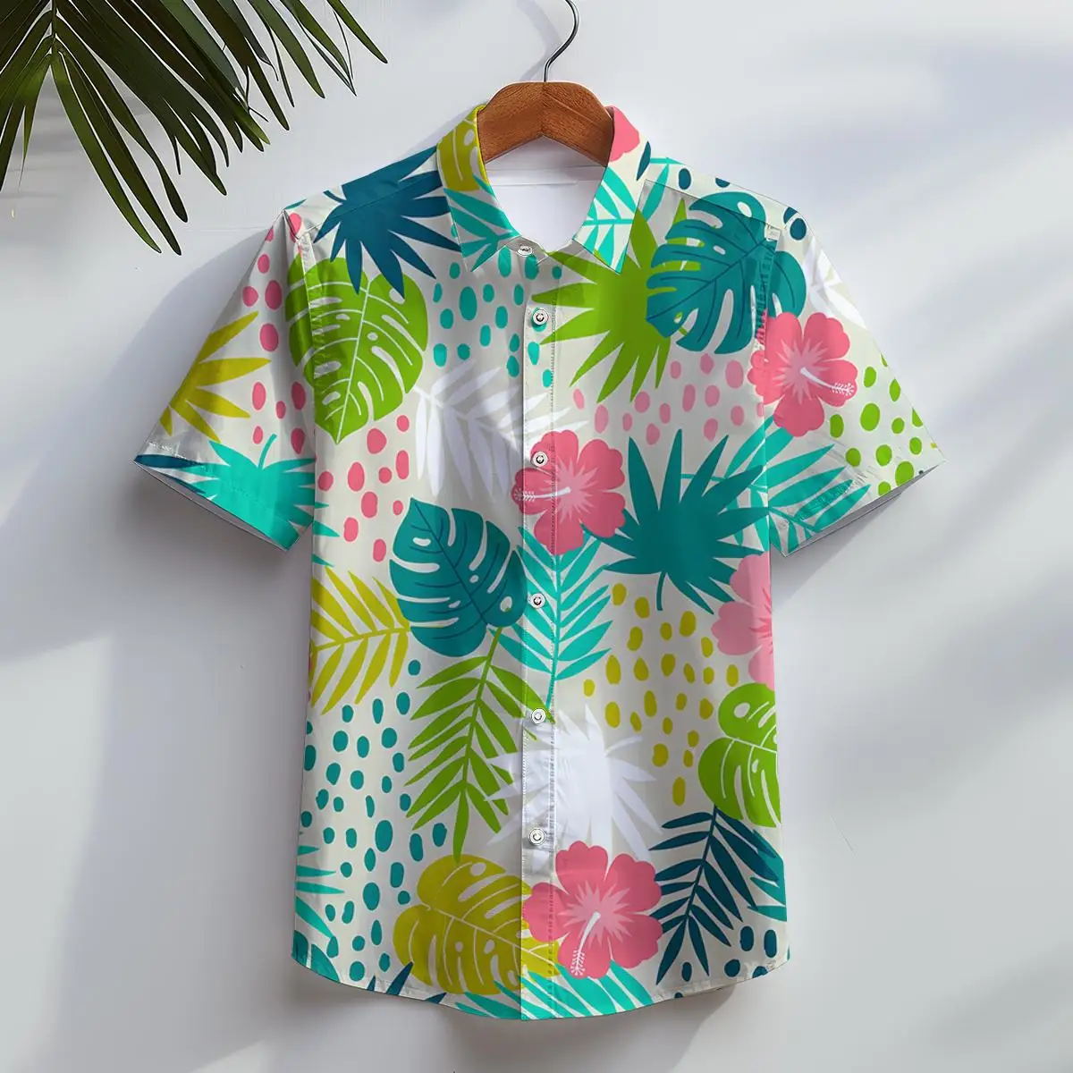 Hawaiian Shirt Men Beach Casual Short Sleeve Button Down Shirts Tropical Leaf Floral 3D Printed Clothing for Summer Vacation