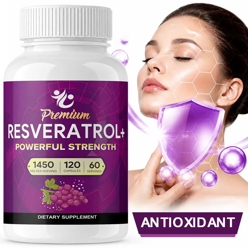 Premium Resveratrol 1450mg-with Green Tea Leaf & Hawthorn Berry - Anti-aging, Promote Immunity, Brain, Heart, and Joint Support