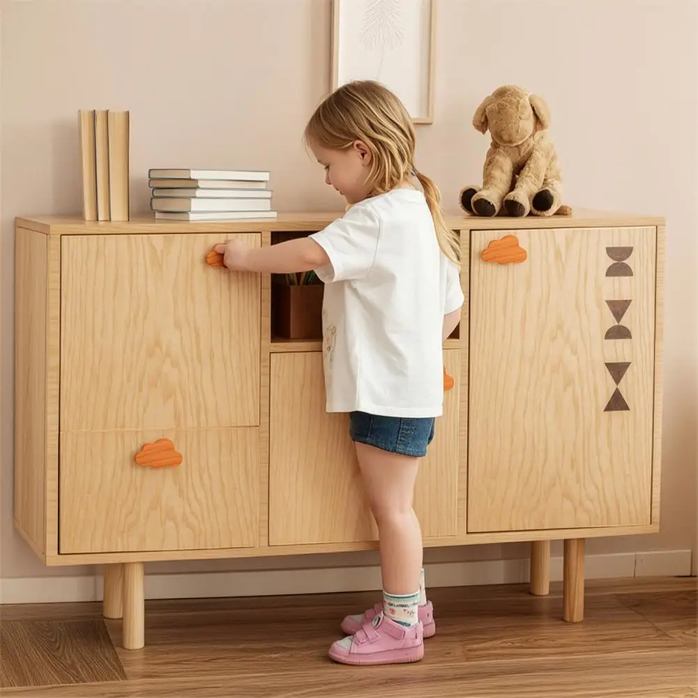Cloud Shaped Wooden Knobs for Cabinets & Drawers, Wood Cabinet Handles with Screws, Nordic Style Decorative Knobs for Nursery Ch