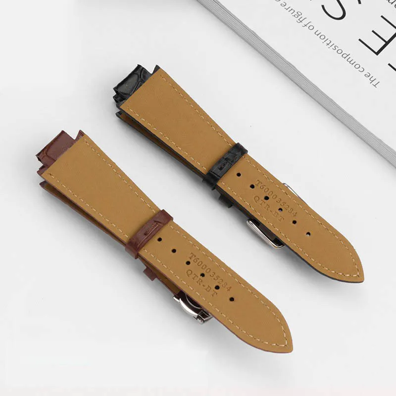 24x14mm Convex End Cowhide Leather Watchband 1853 For Tissot T60 Strap Belt L875/975K Series Watch Strap Accessories