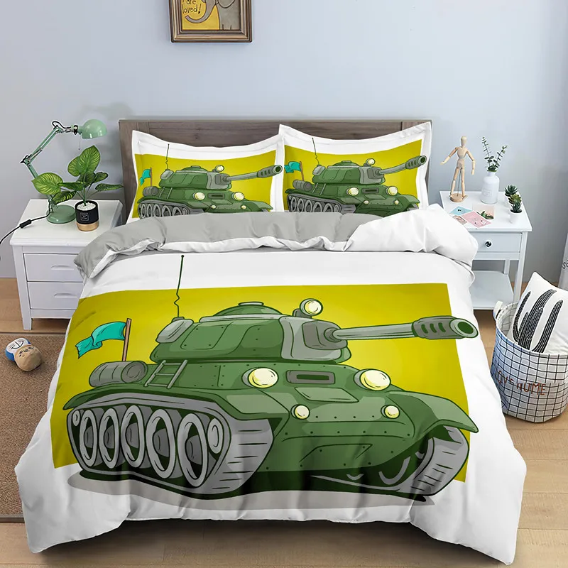 الكرتون تانك الملك الملكة غطاء لحاف موضوع الحرب طقم سرير للأطفال بنين رجل الجندي الترابية دراجة التمويه الجيش التمثيل غطاء لحاف #5