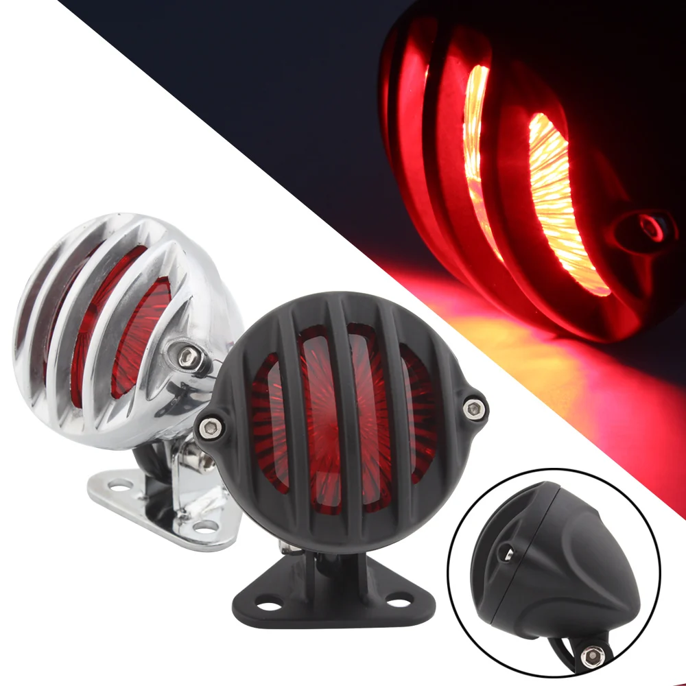 

For Harley Chopper Cafe Racer Scrambler Bobber Motorcycle Retro Grill Adjustable LED Taillight Alloy Stop Signal Brake Light