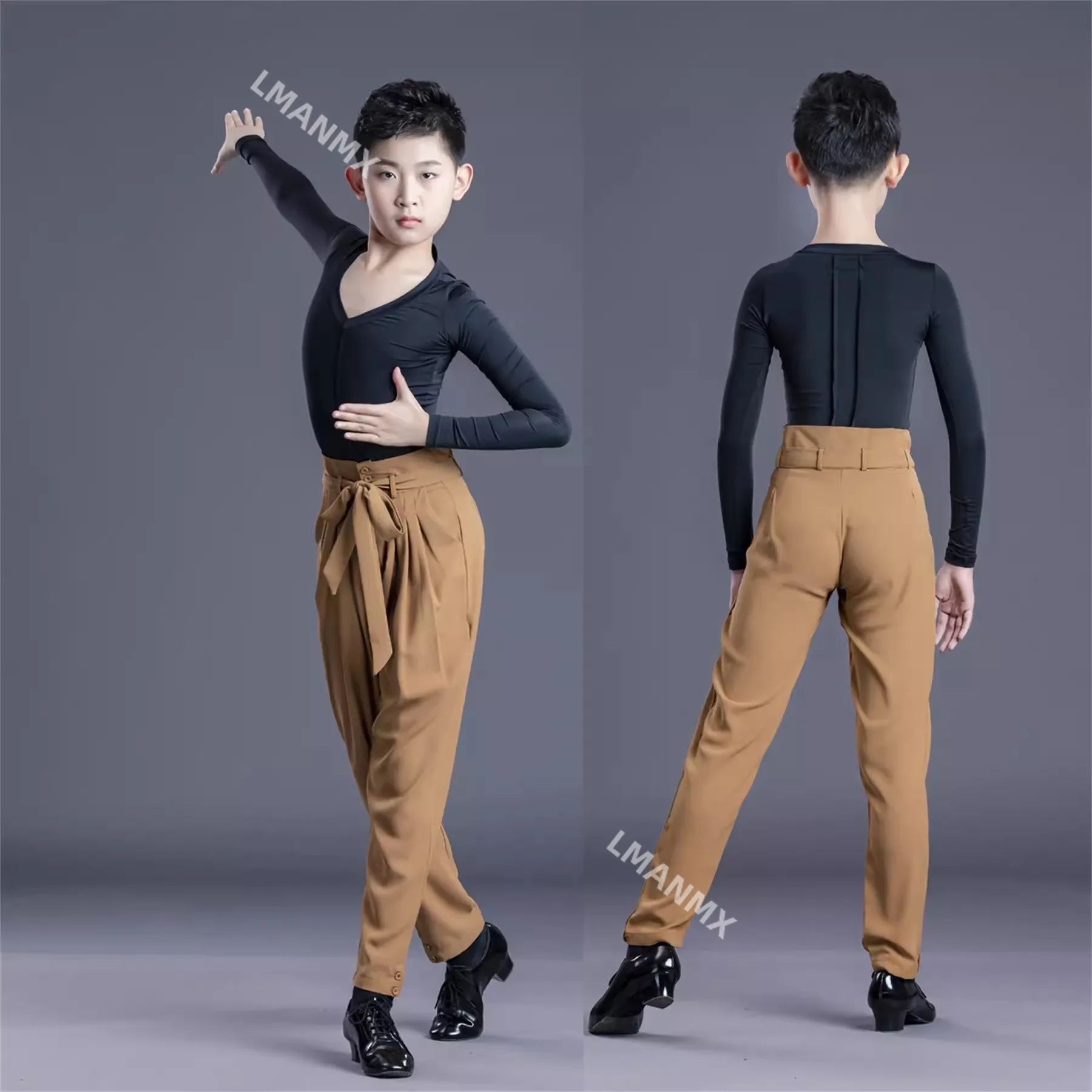 New Arrival gray color boy Latin Dance Pants boys Ballroom Dance Pants Children\'s lace-up waist Cha Cha/Rumba/Samba Pants