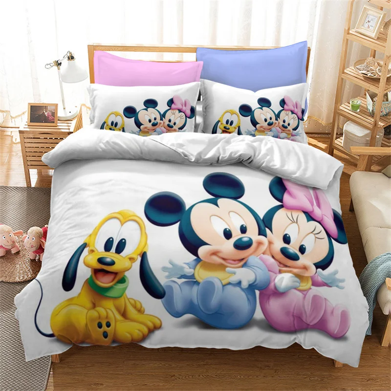 Disney Duvet Cover Sets Mickey Minnie Mouse Quilt Cover Pillow Case Digital Printed Bedding Set Boy Girl