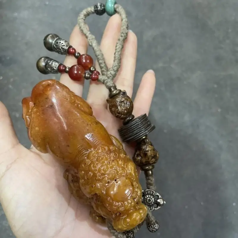 

Антикварный коллекционный ручной колокольчик Pixiu из старого нефрита, заплата и выдержанный, идеальный сорт, реальные фотографии продукта