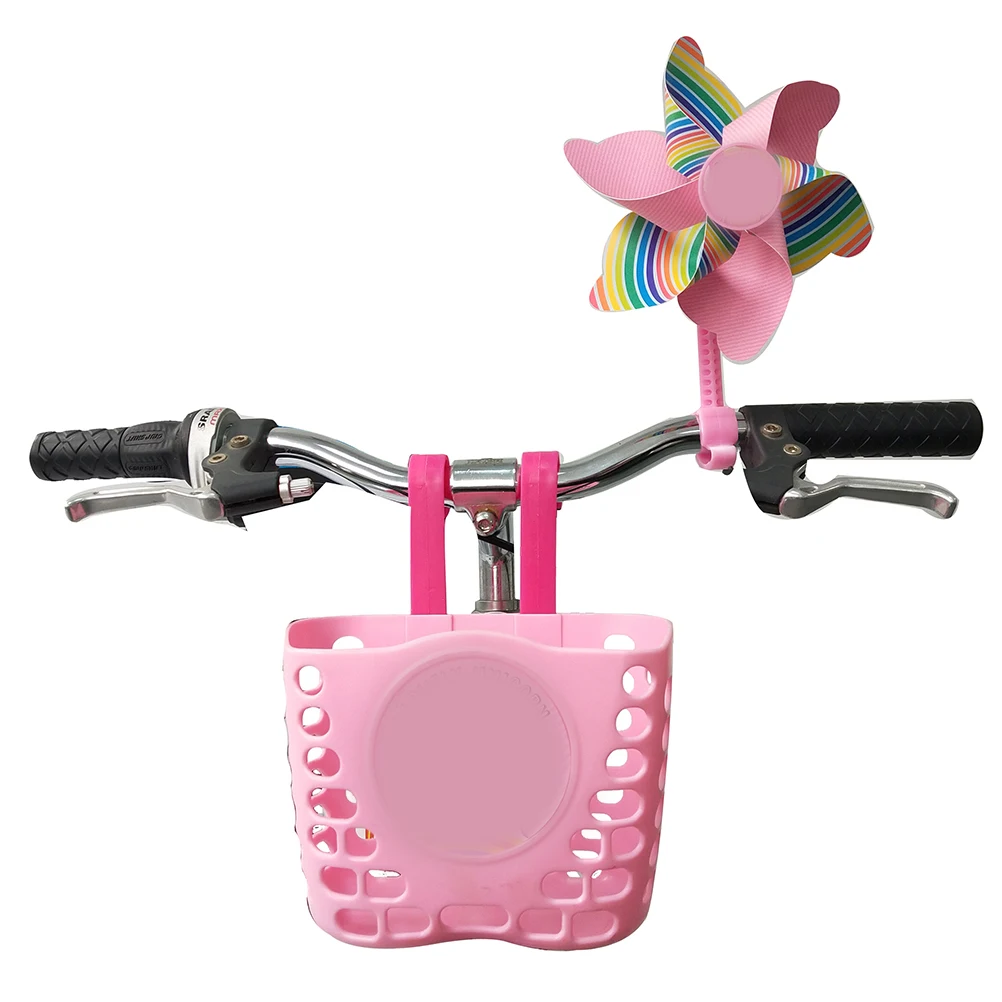 Creative Children Bike Plastic Basket Pink Cartoon Front Handlebar Carrier Easy Install Storage for Kids Bicycle Tricycle
