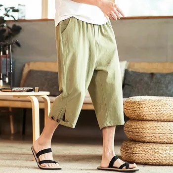 남성용 하렘 바지, 짧은 조깅, 중국 스타일, 종아리 길이, 캐주얼 헐렁한 바지, 남성 카프리 바지, 2023 여름